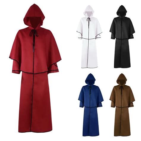 Men Tunic Hooded Robe Cloak Knight Cosplay Costume Wizard Vampire Robe