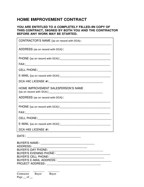 Free Printable Remodeling Contract Templates Pdf Word Agreement