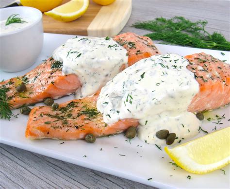 Baked Salmon With Creamy Dill Sauce Keto And Low Carb Baked Salmon