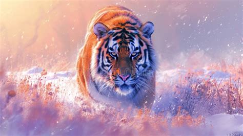 Siberian Tiger In The Winter Forest 3d Illustration Stock Illustration