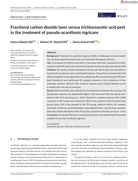 PDF Fractional Carbon Dioxide Laser Versus Trichloroacetic Acid Peel