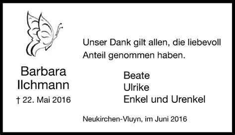 Traueranzeigen Von Barbara Ilchmann Trauer In Nrw De