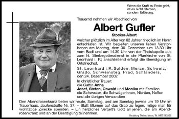 Traueranzeigen Von Albert Gufler Trauer Bz