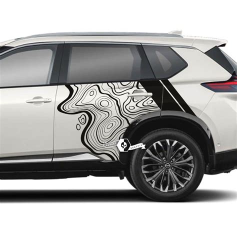 Nissan Rogue Topographic Map With Stripes Side Doors Vinyl Decal