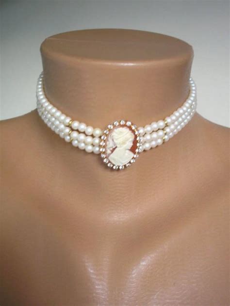 Cameo And Pearl Choker Vintage Cameo Choker Strand Ivory Pearls