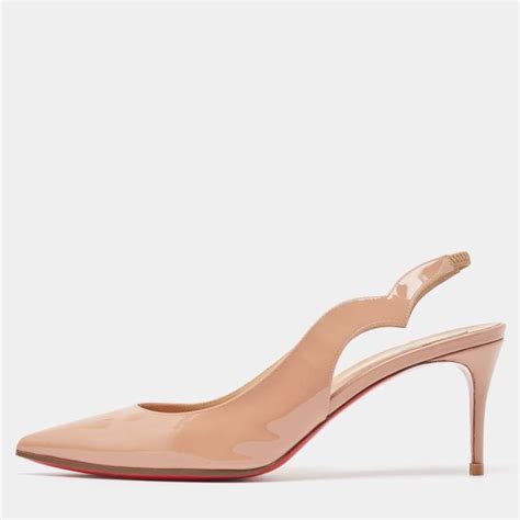 Christian Louboutin Nude Pink Patent Leather Hot Chick Slingback Pumps