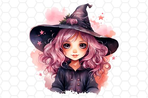 Watercolor Halloween Witch Clipart PNG Graphic By DreanArtDesign