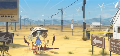 Anime Girls Desert Sky Blue Hair Anime Hd Wallpaper Rare Gallery