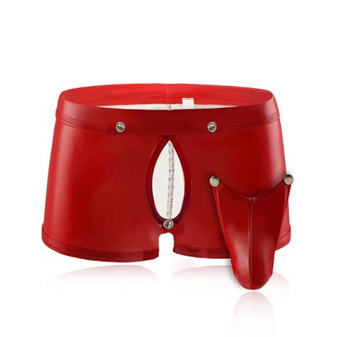 Sexy Gay Underwear For Men Faux Leather Wet Look Open Crotch Pouch Boxer Shorts EBay