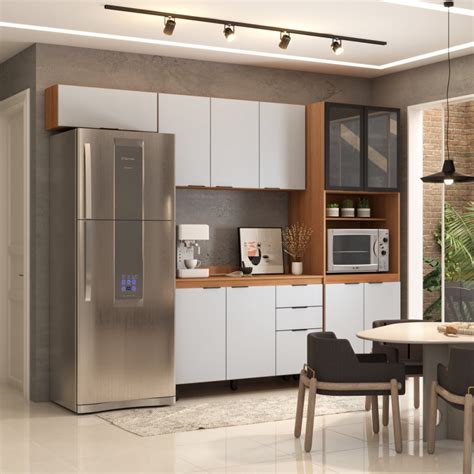 Cozinha Completa Torino 11 Portas 2 Gavetas Amêndola Touch Nude Prime Tx Pnr Móveis