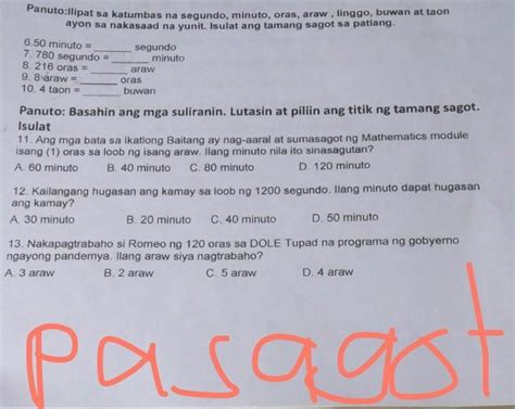 Panuto Ilipat Sa Katumbas Na Segundo Minuto Oras Araw Linggo