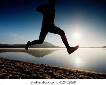 Man Exercising On Beach Silhouette Active Stock Photo