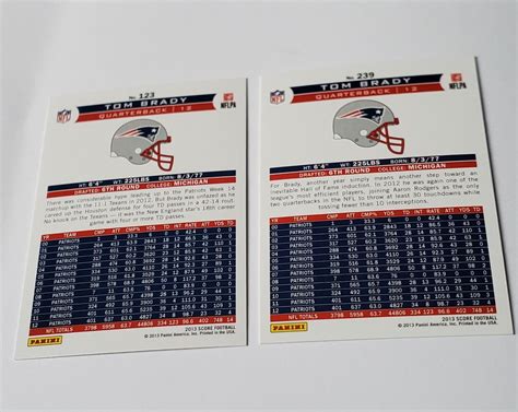 Tom Brady 2013 Panini Score Football Card 123 And Airmail 239 Patriots