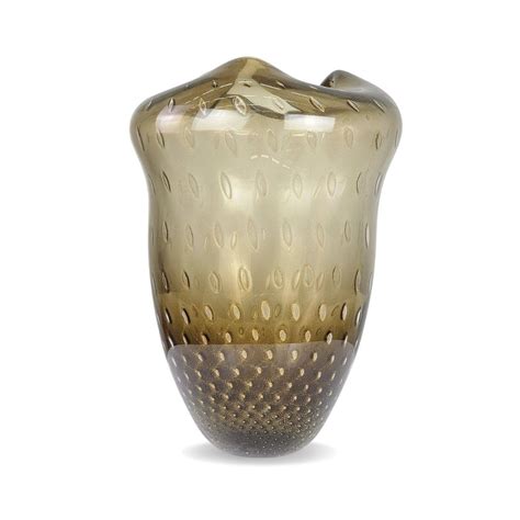 Vaso de Murano Oceano Tela Fumê Ouro 24k Cristais Cá d Oro 20x35