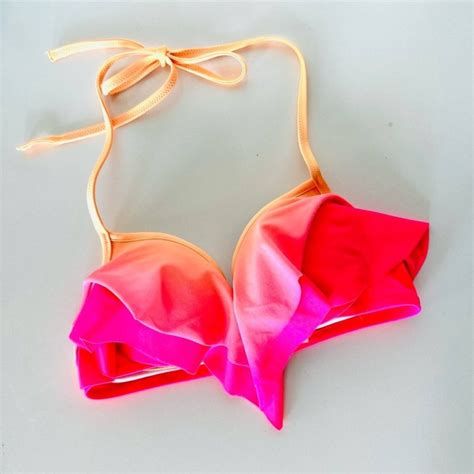 Victoria S Secret VS VICTORIAS SECRET Pink Ruffle Halter Tie Bikini