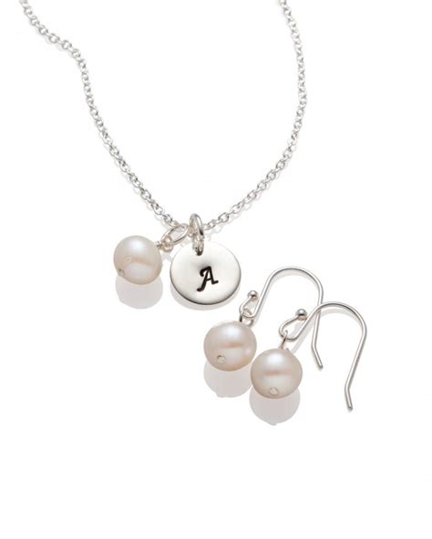 Bridesmaid Jewelry Sets Pearl Earrings And Initial Necklaces Wedding