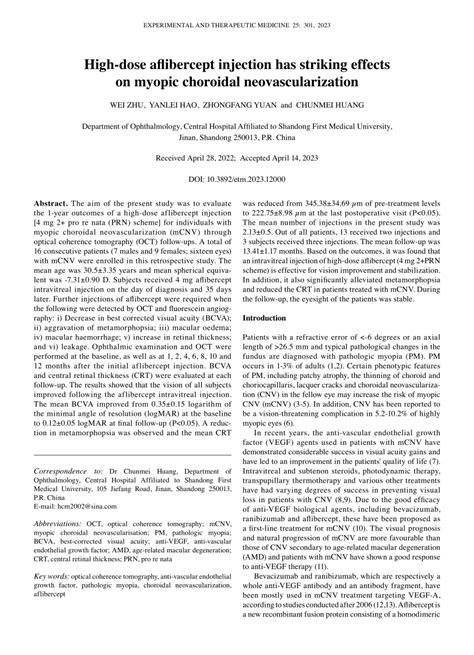 (PDF) High‑dose aflibercept injection has striking effects on myopic ...