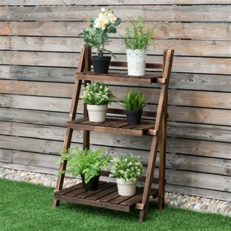 3 Tier Outdoor Wood Design Flower Pot Shelf Stand Folding Display Rack