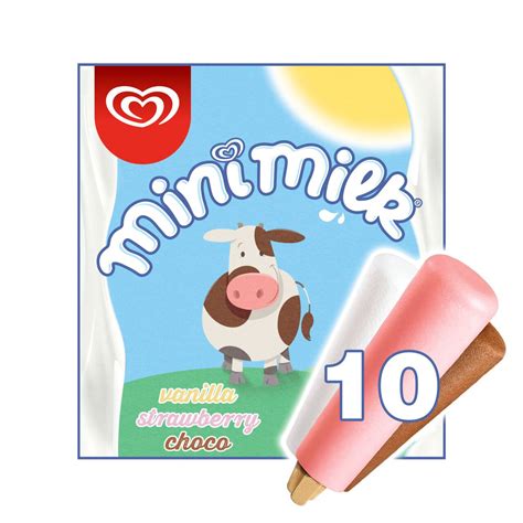 Wall's Mini Milk Vanilla, Strawberry, Chocolate Ice Cream Lollies 10 x ...