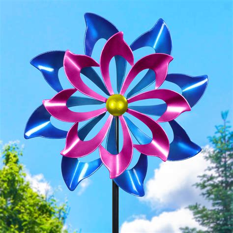 Exhart Double Metal Pinwheel Garden Kinetic Spinner Stake By