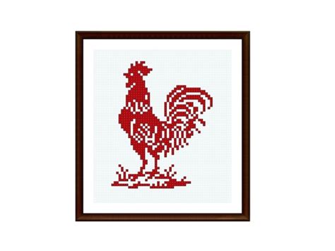 Rustic Rooster Redwork Cross Stitch Pattern PDF Beginner Cross