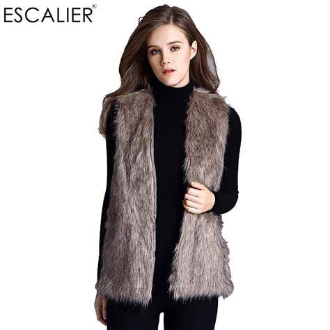 2017 Polyester Fashion Solid Women V Neck Slim Long Faux Fur Vest Sleeveless Casual Open Stitch