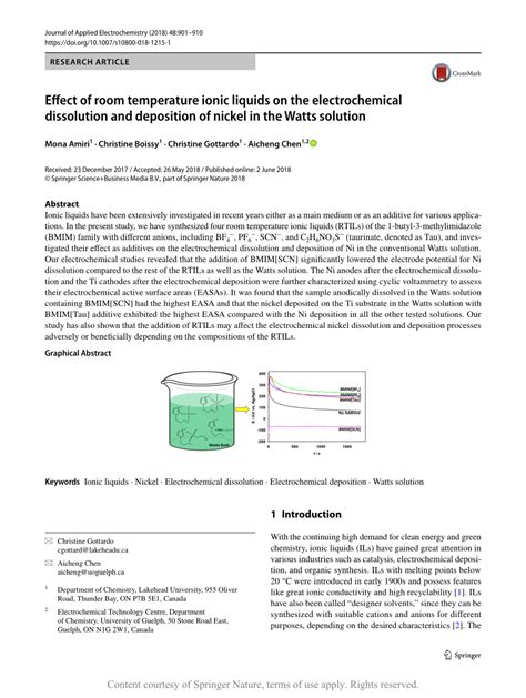 Effect Of Room Temperature Ionic Liquids On The Electrochemical Dissolution And Deposition Of