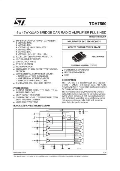 4 X 45W QUAD BRIDGE CAR RADIO AMPLIFIER PLUS HSD