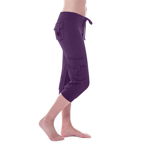 Slegive Yoga Pants Women Mid Waist Drawstring Capris Pants Stretch