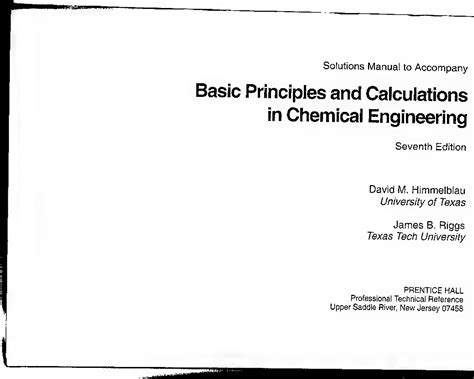 SOLUTION Solution Manual Basic Principles Calculations In Chemical