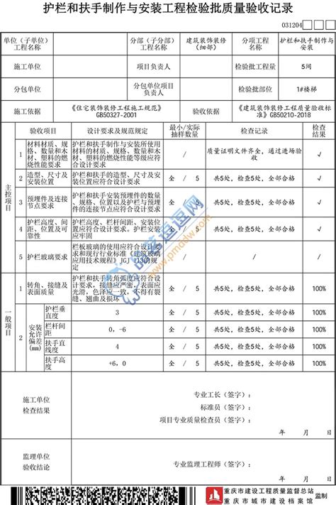 031204 护栏和扶手制作与安装工程检验批质量验收记录品茗逗逗网品茗施工软件服务平台