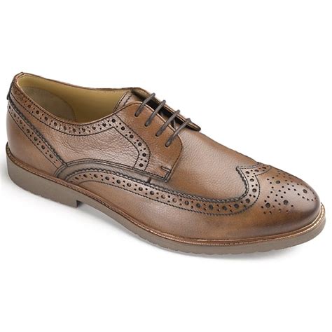 Ikon Mens Hazel Tan Leather Lace Up Derby Brogue Shoes