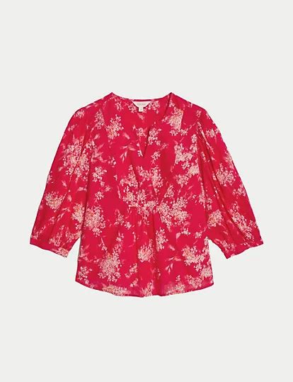 Pure Cotton Printed Notch Neck Blouse