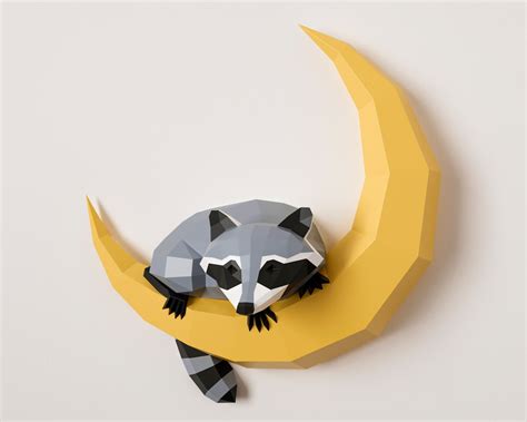 D Papercraft Raccoon On The Moon Paper Craft Coon Model Etsy