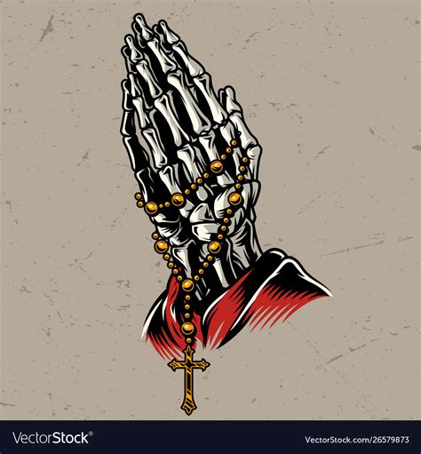 Skeleton Praying Hands With Rosary Royalty Free Vector Image