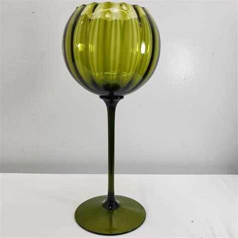 Vintage Empoli Italian Art Glass Green Tall Brandy Glass Vase Etsy