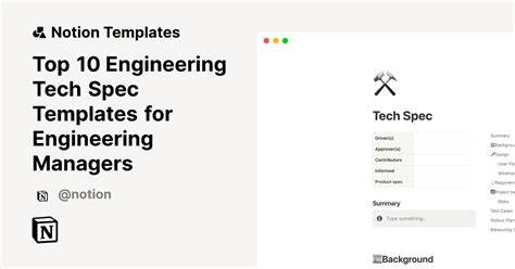 Top 10 Engineering Tech Spec Templates For Engineering Managers Notion Template Marketplace