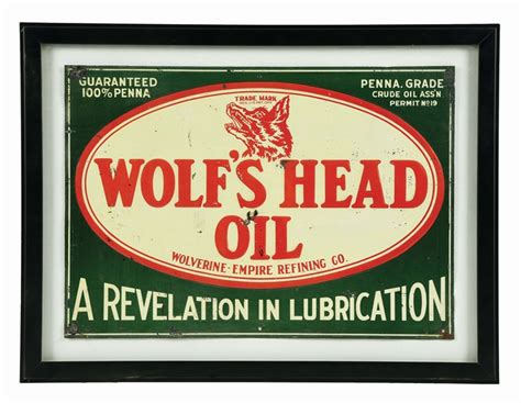 Lot Detail Wolf S Head Motor Oil Embossed Tin Sign W Added Frame