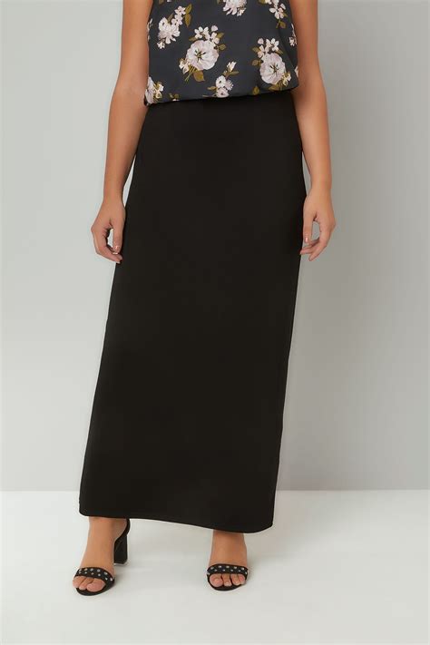 Black Jersey Maxi Tube Skirt With Elasticated Waistband Plus Size 16 To 36