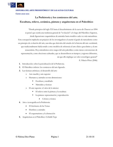 HPAC21 Tema 1 Resumen Primer Tema HISTORIA DEL ARTE PREHISTRICO Y