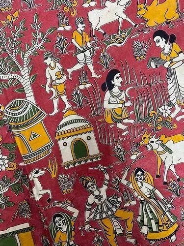 Handmade Kalamkari Using Vegetable Dyes Silk Running Fabric Block