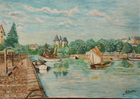 TABLEAU MARINE ANCIEN le port breton signé E Brindeau EUR 49 00