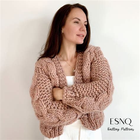 Chunky Cardigan Knitting Pattern By Esnq Knit Cable Knit Etsy Uk