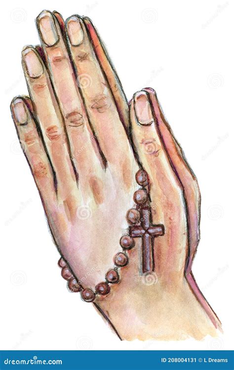 Praying Hands With Rosary Outline Icon Vector Illustration