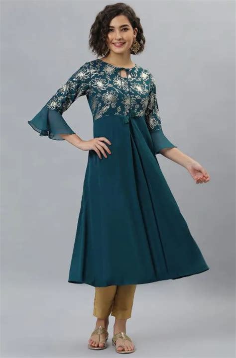 Buy Janasya Women S Teal Poly Crepe Kurta Online At Best Prices In