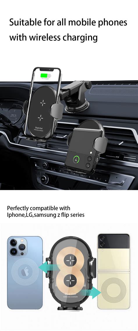 Qi Kc Certification Dual Coils Three Axis Linkage 15w Fast Wireless Car Charger For Samsung Z