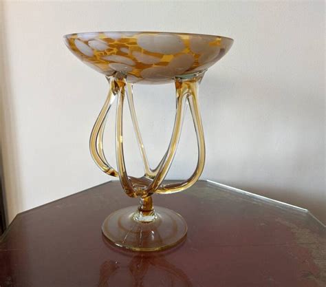 Vintage Jozefina Krosno Jellyfish Shape Hand Blown Glass Art Compote Etsy