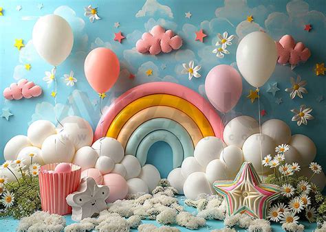 Avezano Balloons And Rainbows Baby Birthday Party Photography Backgrou