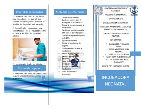 Triptico Incubadora Neonatal La Humedad Del Aire Es Un Factor Muy