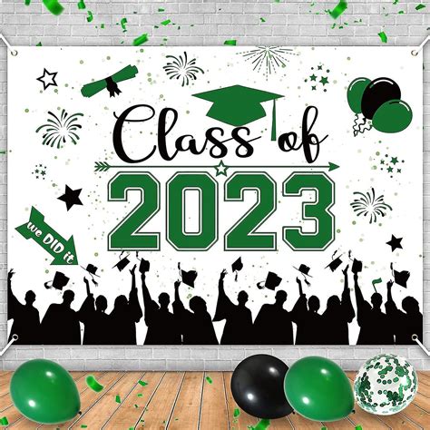 2023 Graduation Backdrop Banner, 70" X 42" Green Graduation Banner Class Of 2023 Polyester ...